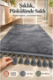 Gray Tasseled Post Bathroom Rug 60X100 cm Soft Textured Decorative Mat Non-Slip Base Bathroom Rug - 3