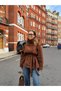 Brown Stand Collar Suede Belted Jacket - 5