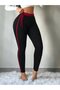Lace-Up Waist and Side Stripe Detail - Women's Black High Waist Leggings