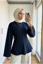 Women's Tie-Back Flounce Cut-Out Cuffed Hijab Tunic Blouse 70 cm - 2