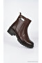 Women's Boots Genuine Leather Thick Serrated Sole Zippered Metal Buckle Detailed Biker Wedge Heel Ankle Stylish Comfortable Boots 2680-014 - 5