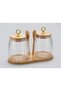 2-Piece Bamboo Stand Borosilicate Glass Jar Kitchen Set with Ring Lid and Striped Spoon 650 ml Dr57 - 2