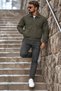 Men's Seasonal Zippered Bomber Khaki Jacket - 3