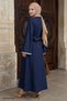 Dark Blue Denim Dress with Wide Sleeves and Guipure Detail - 2