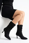 Kotersa Gathered Detailed Thin Heel Women's Boots Black Suede