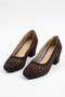 Demra File Stone Patterned Women's Classic Heeled Shoes Brown Satin - 4