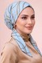 Women's Ice Blue Chain Patterned Practical Ready-To-Wear Scarf Hijab with Bonnet Tie