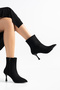 Black Suede Thin Heeled Pointed Toe Women's Boots - 4