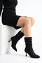 Kotersa Gathered Detailed Thin Heel Women's Boots Black Suede - 6