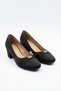 Onsar kuşak women's mid-heel shoes with middle stone detail in black satin - 2