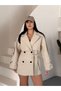 Women's Cashmere Button and Belt Detailed Short Cashmere Coat Stone - 3