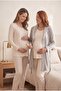 Women's Patterned Lace Long Sleeve New Season Winter Maternity Pajama Set with Nursing Feature and Robe