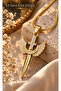 Gold Color Wing-Sword Motif Zircon Stone Steel Necklace