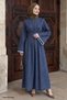 Blue Denim Dress with Wide Sleeves and Guipure Detail - 3