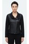 Leather Detailed Asymmetrical Zippered Black Jacket - 3