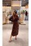 Coffee Melange Textured Long Sleeve Midi Dress – Comfortable Fit with Side Slits
