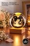 4 Lighted Glass Globes – Bride and Groom Design Inside the Heart, Color Changing Decorative Globe, USB 6 cm with Wooden Base