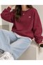 Burgundy Crew Neck Bow Printed Oversize Sweatshirt - 2