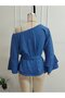 Women's One-Shoulder, Three-Quarter Sleeves, Belted Waist Sofia Blouse - 6