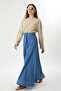 Skirt with Decorative Stitching and Segments Denim Skirt Light Blue - 4