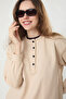 Button Detailed Garnished T-Shirt Beige - 3