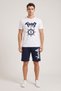 Men's Shorts T-Shirt Set Anime Printed 100% Cotton Summer Top and Bottom Set - White Navy Blue