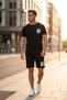 Men Shorts T-Shirt Set Gothic B Letter Printed 100% Cotton Summer Bottom Top Set - Black - 2