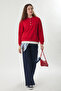 Button Detailed Garnished T-Shirt Red - 2