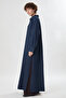 Long Denim Shirt with Deep Side Slits in Dark Blue - 5