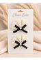 2-Piece Cream Scallop Lace Black Bow Pearl Detailed Hair Clips for Women and Children