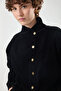 Low-Shoulder Jacket with Snap Fasteners on the Front, Black - 3