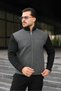 Men's Stand Collar Cashmere Coat with Knitwear Sleeves and Zipper, Gray Black