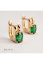 Gold Color Double Strip Design Green Oval Stone Women's Earrings - 3