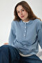 Button Detailed Garnished T-Shirt Blue - 4