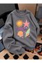 Crew Neck Sweatshirt for Girls, Printed 3-Yarn Threaded Winter Sweatshirt