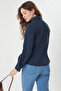 Flared Linen Shirt Navy Blue - 6