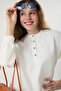 Button Detailed Garnished T-Shirt Ecru - 3