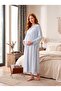 New Season Blue Breastfeeding-Friendly Elegant Lace Detailed Design Long Sleeve Maternity Pajama Nightgown Set - 8