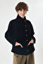 Low-Shoulder Jacket with Snap Fasteners on the Front, Black - 4