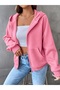 Women's Pink Oversize Zipper Hoodie Streetwear Hooded Cardigan - 2