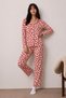 Night Red Women's Long Sleeve Buttoned Bottom Top Sleep Pajama Set - 6