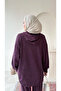 Women's Hooded Zipper Detailed Knitted Sweater Set - Plum - 3
