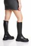 Women's Black Faux Leather Round Toe Thick Sole Comfortable Boots - 6