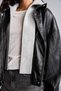 Water Repellent Stand Collar Detachable Hood Zipper Faux Leather Coat H3755Ax26Au - 5