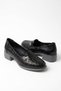 Poser Genuine Leather Croka Printed Women's Low Heel Shoes Black Patent Leather - 2