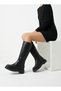 Women's Black Faux Leather Round Toe Thick Sole Comfortable Boots