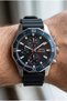 Sporty Powerful Men's Wristwatch |   44 mm Steel Case, Black Silicone Band