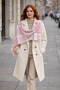 Pink-Cream Plaid Patterned Wool Shoulder Shawl |   Soft Textured Winter Shawl