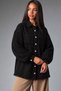 Oversized Shirt Jacket with Knitted Sleeves, Braided Pockets, and Tassels - 3