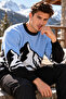 Men's Blue Mountain Patterned Crew Neck Long Sleeve Knit Sweater - 2